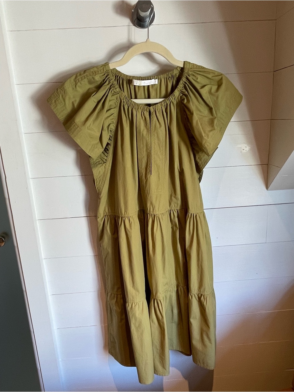 Marie Oliver Olive Tiered Cotton Poplin Dress